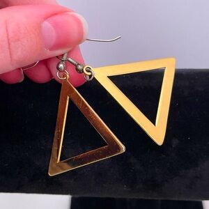 Vintage Gold Tone Metallic Abstract Geometric Halloween Whimsical Goth Earrings